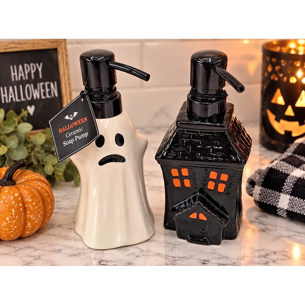 Celebrate Halloween Ceramic Ghost Haunted House Soap Halloween Lotion Pump NEW